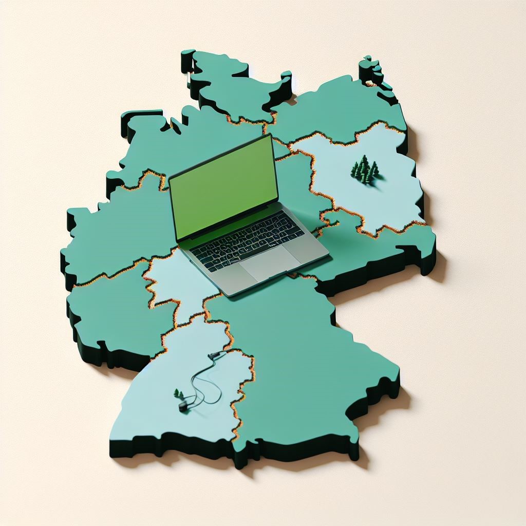 bild von Deutschlandkarte in grün und einem Laptop mit grünem Bildschirm davor