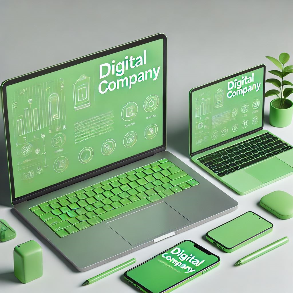 Bild mit Laptop, Tablet, Smartphones in grün