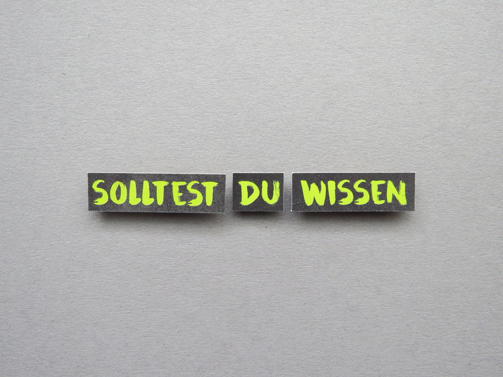 Auf dem Bild, mit schlichtem grauen Hintergrund, steht stehen die Worte "Solltest Du wissen" in großen hellgrünen Buchstaben